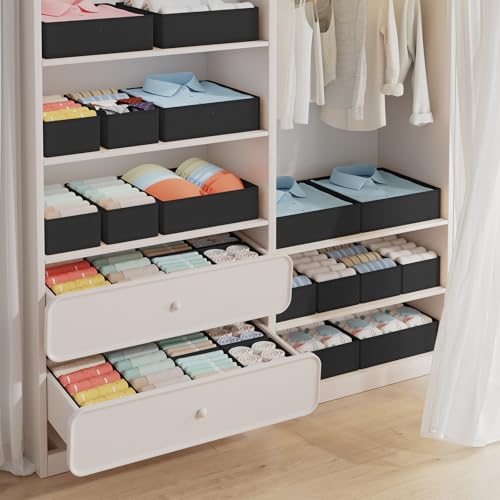 DIMJ Drawer Organizer Clothes Storage - 18 Pack Baby Dresser Organizer for Nursery, Foldable Closet Drawer Organizer Bins for Bedroom Organization, Fabric Storage Dividers for Socks, Underwears, Bras - color: Black, size: 18 Pack
