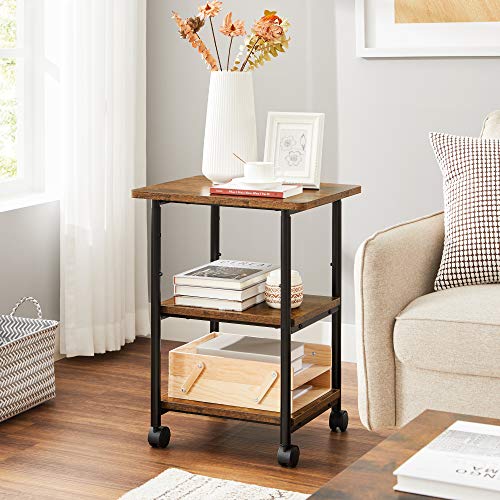 VASAGLE Printer Stand with Locking Wheels, Industrial Mobile Cart, Under Desk Printer Table for Home Office, 19.1 x 15.9 x 30.1 Inches, Storage Shelf, 3-Tier, Rustic Brown and Ink Black - color: Rustic Brown + Ink Black, size: 3 Tiers/Compact