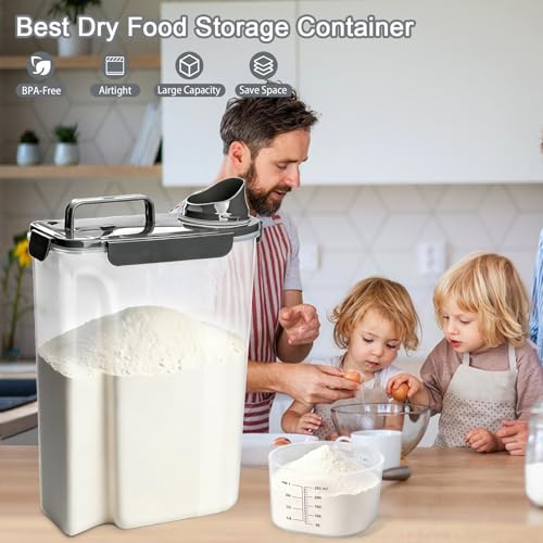 Komzon Rice Storage Containers, Airtight Cereal Containers Storage, BPA Free Rice dispenser for Flour, Pasta, Grain and Baking, Pet Dog Cat Bird Food Container 20lb+ 10lb Grey - color: 20lb+10lb Grey