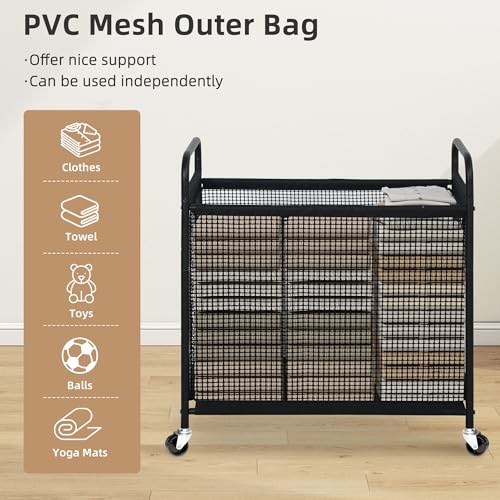 STORAGE MANIAC Rolling Laundry Hamper with Wheels 3-Section Laundry Sorter Rolling Laundrys Basket on Wheels with Removable Bag Clothes Hamper Laundrys Organizer Cart Bathroom Bedroom 120L Beige - color: Beige, size: 3-Section