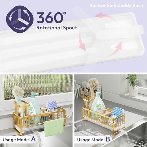 SWTYMIKI Sponge Holder for Kitchen Sink - Sink Caddy with Brush Holder Self-draining Sponge Caddy Organizer with Divider Stainless Steel Kitchen Accessories Storage for Countertop, Gold - color: Gold