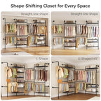 Closet Organizers and Storage, 4-Row Heavy Duty Clothes Rack for Hanging Clothes, Wall Mounted Closet System with 4 Telescopic Rods, 2 Fixed Rods, 5 Hooks, 8 Shelves for Wardrobe, Bedroom, Small Space - style: 4-Row