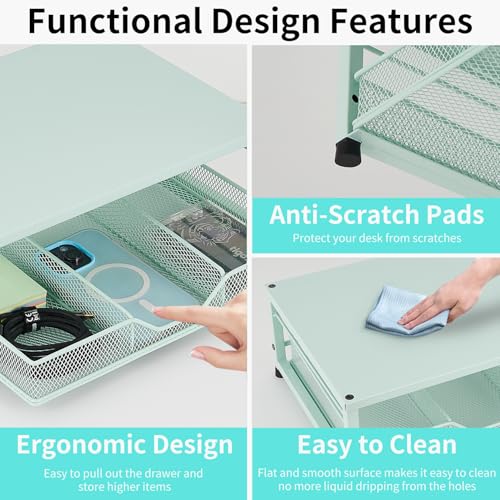 Small Laptop Stand for Desk, Monitor Stand Riser, Office Desk Accessories, Computer Desktop Stand with Drawer for Home, Office, School (Mint Green) - color: Mint Green