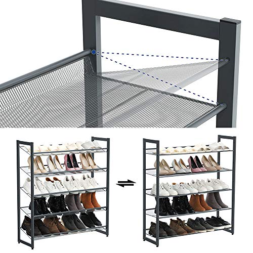 SONGMICS Shoe Rack, 5-Tier Shoe Organizer, Metal Shoe Storage for Garage, Stackable Shoe Shelf, with Adjustable Flat or Angled Shelves, 20-25 Pairs, Charcoal Gray ULMR05GB - color: Charcoal Gray, size: 5 Tiers (36.4''W)