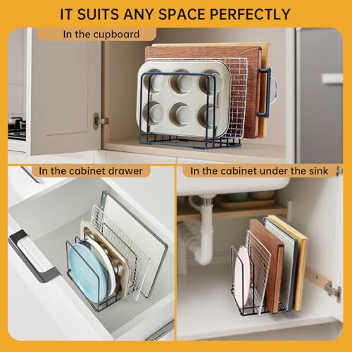 2-Pack 5-Tier Cutting Board Holder, Kitchen Cabinet Organizer Holder, Space-Saving Kitchen Storage for Cutting Boards, Bakeware, Trays,Thin Pans and Cookbooks, Baking Sheets Organizer - color: Black-2 Pack