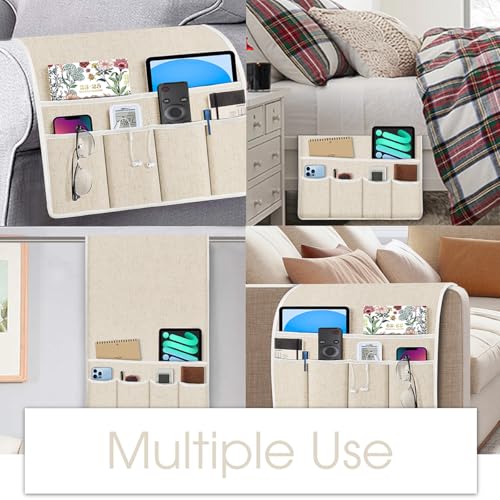 Joywell Armrest Organizer Remote Holder for Recliner Armchair Caddy Couch Sofa Arm Chair Caddie with 6 Pocket Storage for Magazine, iPad, Phone,Linen - color: Linen, size: 19'' x 35''