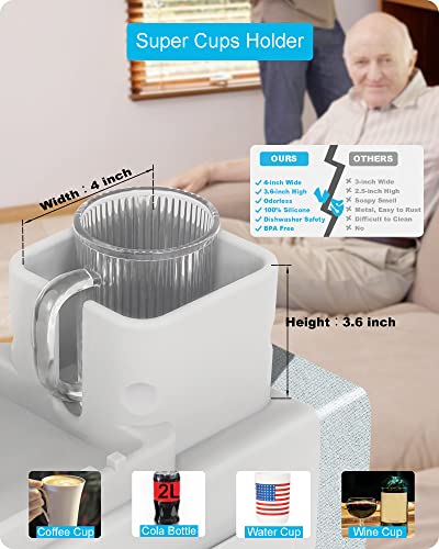 Couch Cup Holder Tray, VIENFUT Silicone Anti-Slip Sofa Armrest Tray with Side Pockets, BPA-Free Anti-Spill Couch Drink Holder for YETI, Remote, Snacks, Cellphone and iPad, Ideal Gift (Griege) - color: Griege