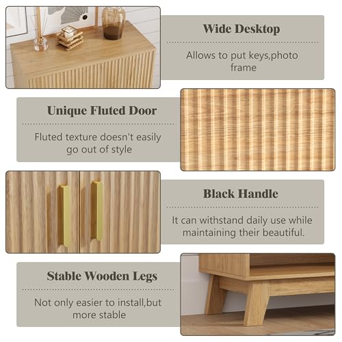 Shoe Cabinet Storage for Entryway, 5 Tier Fluted Shoe Storage Cabinet with Wooden Legs, Narrow Hidden Shoe Organizer with Adjustable Shelves, Freestanding Shoe Rack for Entryway, Hallway, Oak - color: Oak, size: 5 Tier