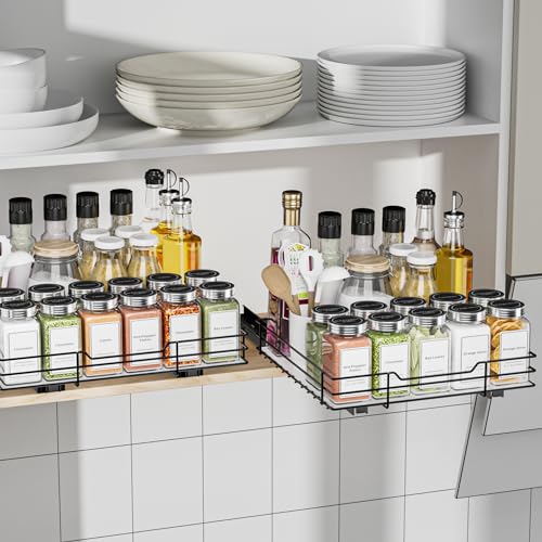 BOIVSHI Pull Out Spice Rack, Slide Out Spice Rack for Cabinet, Spice Organizer for Kitchen and Pantry, Fits Spices, Sauces, Canned Food (10.5''Wx10.5''Dx2.5''H) - size: 1 Tier,10.5''Wx10.5''Dx2.5''H