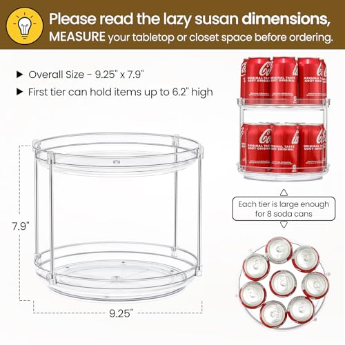 2 Set 2 Tier Non-Skid Acrylic Lazy Susan Turntable Organizer - Rotating Spice Rack - Spinning Organization for Kitchen, Pantry, Countertop, Closet, Bathroom, Vanity, Medicine Cabinet Organizing,9.25'' - size: 9.25in-2 Set