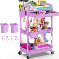 Goovilla 3 Tier Rolling Utility Cart Organizer with Removable Drawer, Stable and Sturdy Purple Rolling Storage Carts with 2 Lockable Wheels for Bathroom, Kitchen, Snack, Craft, Makeup, Baby Essentials - size: 3 Tier, style: Purple