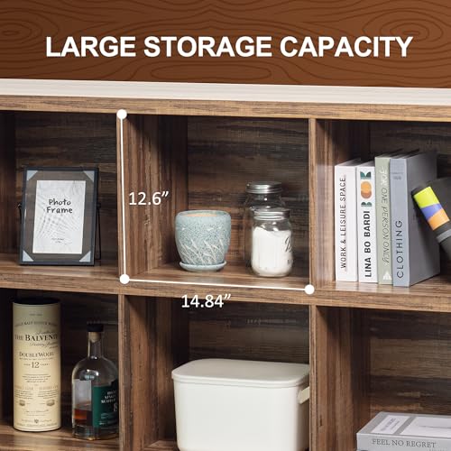8 Cube Storage Organizer Bookshelf, Industrial Horizontal Bookcase, Accent Cubby Shelf, Media Console Table for Living Room, Home Office, 13.6" D x 63" W x 30.9" H, Light Oak - color: Light Oak, size: 8 Cube- 2 Tier