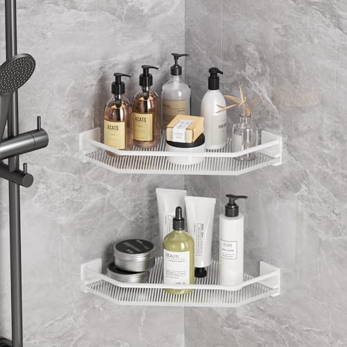Acrylic Corner Bathroom Counter Organizer - 2 Tier Countertop Storage Shelves for Dresser, Kitchen, Laundry, Dorm Room (White) - color: White, size: Right Angle Corner