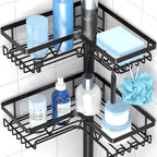 KEGII Floor Shower Caddy Standing – 4-Tier Corner Shower Organizer with Hooks & Soap Holder, Free-Standing Bathroom Storage Rack for Shampoo & Toiletries, Black - style: Floor Caddy - Black