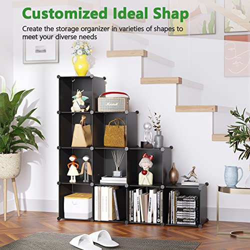 C&AHOME Cube Storage Organizer, 12-Cube Shelves Units, Closet Cabinet, DIY Plastic Modular Book Shelf, Ideal for Bedroom, Living Room, Office, 36.6" L x 12.4" W x 48.4" H Black SHS3012B - color: Black
