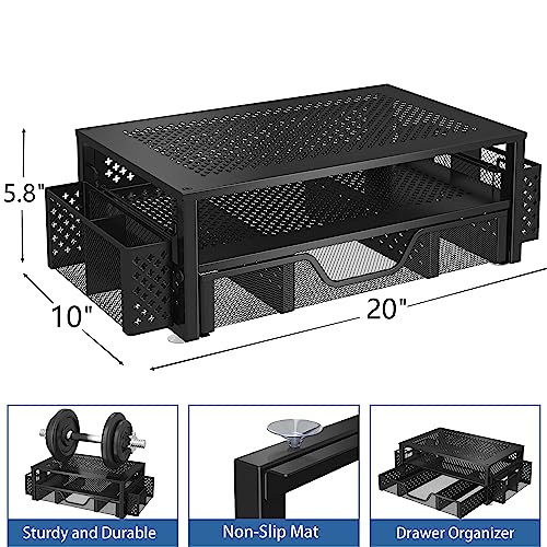 Simple Trending Desk Organizer and Accessories, 2 Tier Computer Metal Monitor Stand Riser with Drawer and Pen Holder for Laptop, Computer, iMac, Black