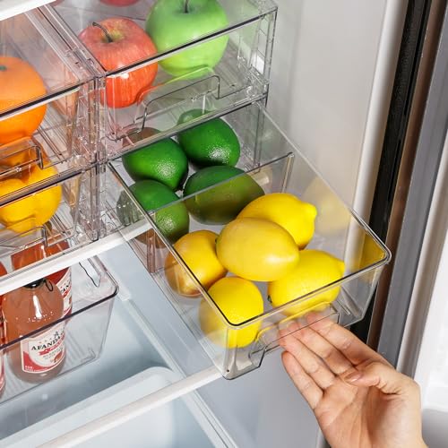 Vtopmart 2 Pack Stackable Storage Drawers,Clear Acrylic Drawer Organizers with Handles, Easily Assemble Containers for Fridge, Bathroom,Kitchen Undersink,Cabinet,Pantry Organization and Storage - size: 2Pack 4.4"H-with Dividers