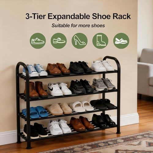 4-Tier Expandable Shoe Rack, Stackable and Adjustable Shoes Organizer Storage Shelf, Sturdy and Durable Metal Structure Free Standing Shoe Rack for Closet Entryway Doorway - color: 4-tier