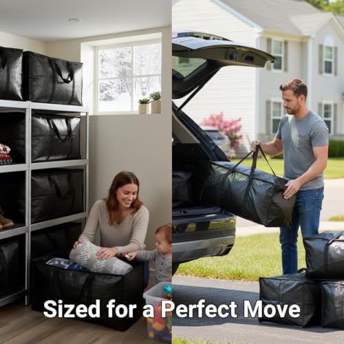 BAG-THAT! 6 - Pack Heavy Duty Large Moving Bags, with Strong Zipper and Comfortable Handles Durable & Sturdy Clothes packing Storage Bags Totes Bins Packing Moving Boxes College Supplies for moving. - size: 6 Pack