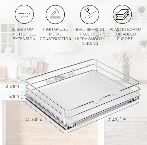 Pull-Out Cabinet Spice Rack Organizer - Slim Slide-Out Storage for Spices, Bottles & Jars, Premium Heavy-Duty Steel, Easy Install for Narrow Kitchen Cabinets - 12 ⅜ W x 10 ⅜ D x 2 ¾ H, Chrome - size: 12 Inch - Single