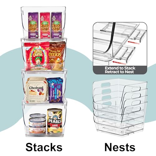 Sorbus Stackable Storage Bins Open Front, Clear Stackable Storage Bins, Pantry Bins for Storage and Organization, Acrylic Stackable Bins for Kitchen, Clear Pantry Organizer Bins (Medium Square 6 Pack) - size: Medium Square, style: 6 Pack