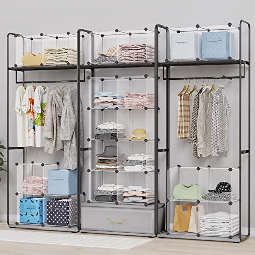 HOMIDEC Closet Organizers and Storage, 16 Cube Storage Organizer, Closet Organizer Bookshelf Cubes Shelves for Clothes, Bedroom, Kids Room, Bathroom, Wardrobe, Garment Racks, Transparent - color: Transparent, size: X-Large