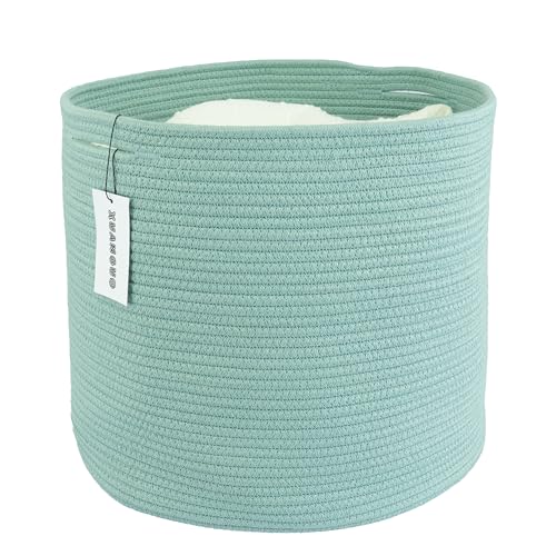 XUANGUO Cotton Rope Basket For Girls Boys Kids 16”X14” Baby Laundry Baskets Nursery Bin Round Woven Basket Organizer For Storage Toys Blankets Shoes Clothes green - color: green