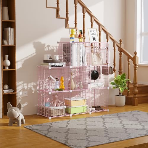 C&AHOME Wire Cube Storage, 8 - Cube Organizer Metal C Grids, Modular Shelves Units, Closet Organizer, Ideal for Home, Office, Living Room, 24.8" L x 12.4" W x 48.4" H, Pink UWCS3008P - color: Pink, size: 8 Cube