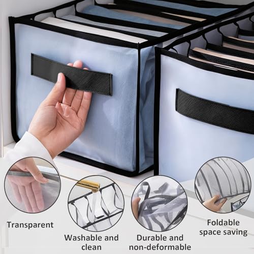 1 Pack Wardrobe Clothes Organizer, Clear Drawer Organizer with 9 Grids Divider for Clothing Jeans, Closet Bedroom Dorm Room, Black - color: 9 Grids Black