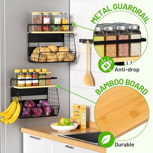 Ofiray-home Magnetic Shelf for Fridge with Wood Lid, Fruit Potato and Onion Storage Bins, Pantry Organizers & Storage, Large Container Magnetic Spice Rack for Refrigerator, Kitchen Counter, Cabinet - color: Black, size: 1-Regular