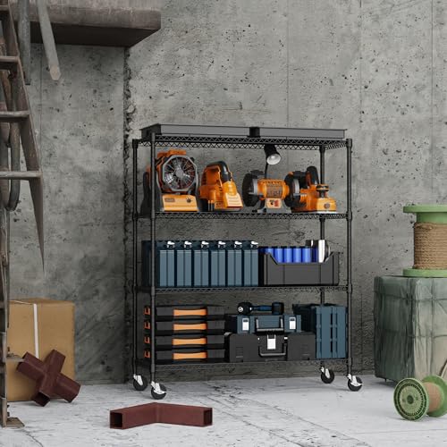 M MZG 4 Tiers Storage Shelves Load 1400LBS, Metal Shelving Wire Metal Shelving Unit Shelves for Storage Adjustable Garage Shelving for Pantry Kitchen Garage Black 17.7" D x 47.3" W x 62.7" H - color: Black, size: 4 Tiers, 17.7"D x 47.3"W x 62.7"H