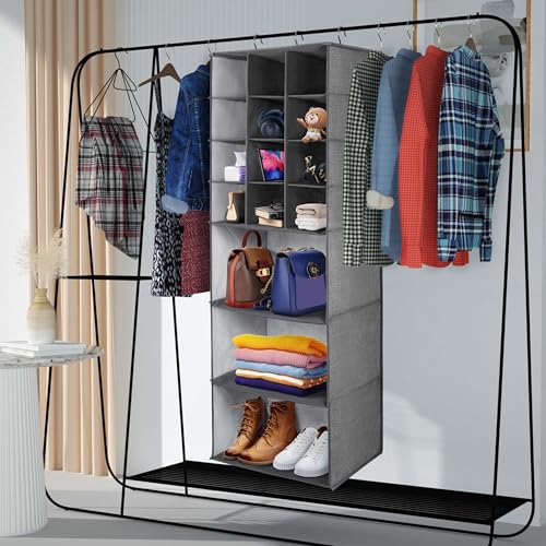 Libeder Shoe Organizers for Closet, 15 Shelf Hanging Closets Storage Shelves,12 Rack Organizer 3 Large Compartment for Clothes, Space Saving for Shoes with 3 Metal Hook(Grey) - color: Grey-1