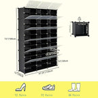 12-Tier Portable 72 Pair Shoe Rack Organizer, 36 Grids Tower Shelf Storage Cabinet Expandable Stackable Space with Door for Heels, Boots, Slippers Black