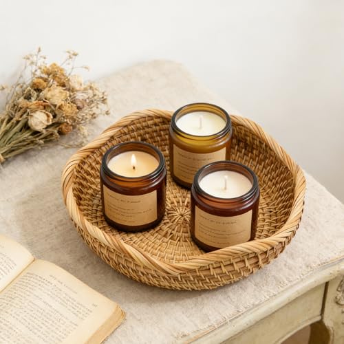 8.7" Handmade Rattan Basket Small Round Woven Storage Basket Tray Small Decorative Bowl for Home Decor, Wavy Edge - color: Basic-wavy, size: 8.7“