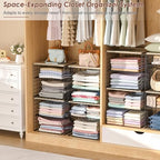 4-Tier Widened Closet Organizers and Storage, Extra Long Stackable Closet Shelf Organizer with Adjustable Dividers and Wood Top, Large Closet Storage Basket for Clothes, Jeans, Wardrobe Organization