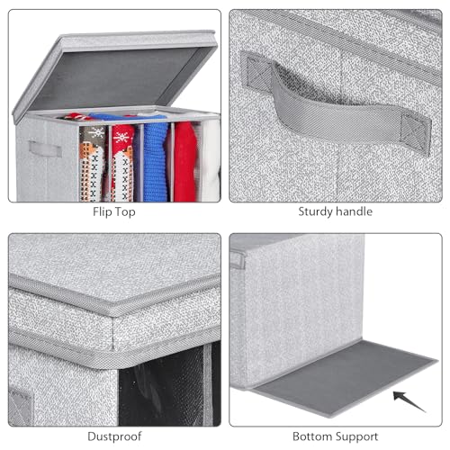 Zilink Upgraded Sweater Storage for Closet Shelf with Lids and Support Boards Clothes Organizer for Closet with 5 Grids Divider Sweater Organizers for Sweaters, Jeans, Pants, Grey Pattern, 3 Pack - color: Grey Pattern - For Sweater