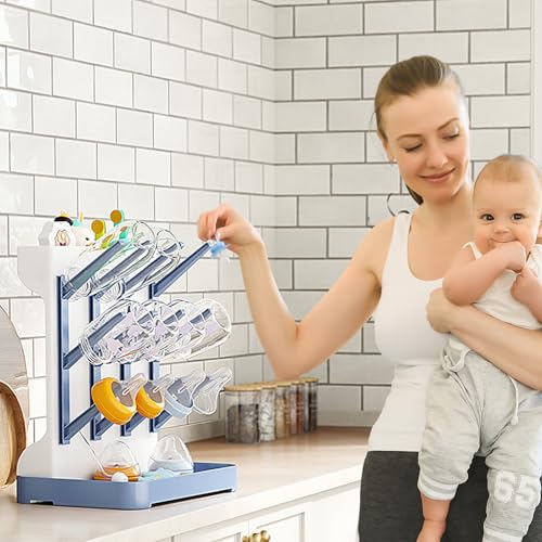 GoMaihe Baby Bottle Drying Rack: Space Saving Vertical Bottle Dryer Holder - Baby Accessories Storage Stand Organize Brushes Pacifiers on Countertop - BPA-Free - Blue - color: Blue
