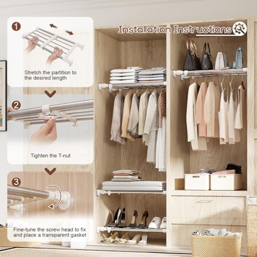 Hershii Expandable Shelf Rod Closet System Heavy Duty Clothes Hanger Adjustable DIY Storage Organizer Shoe Rack - color: Ivory, size: 29.4 - 46.25 inches