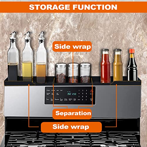 AWOKE Stove Top Shelf 30 Inch - Silicone Material Magnetic Shelf for Stove - 3 Functional Partitions Kitchen Spice Rack Organizer-Black,Kitchen Gadgets Storage Organization - color: Black