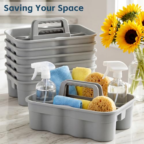 Wesiti 6 Pcs Cleaning Caddy with Handle Large Plastic Housekeeping Shower Basket Cleaning Supplies Organizer for Spray Bottles Brush Home Bathroom Office (Gray) - color: Gray