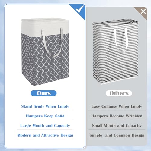 BlissTotes 3-Pack Laundry Basket, Freestanding＆Waterproof Laundry Hamper, Collapsible Tall Clothes Hamper with Easy Carry Handles for Clothes, Towels in the Family and Dorm,Clover Grey,100L - color: Clover Grey, size: 100L