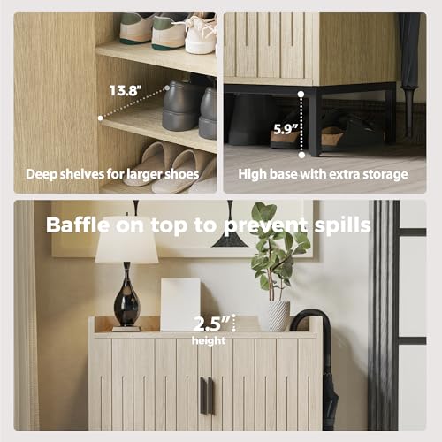 Mericonia Shoe Cabinet with Metal Legs, Farmhouse Large 5-Tier Shoe Storage Cabinet with Doors, Wooden Shoe Organizer for Entryway, Hallway (2 Door Shoe Cabinet, Oak-Modern) - color: A-oak