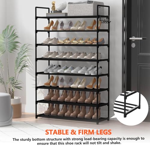 Hsscblet 8 Tiers Metal Shoe Rack,Adjustable Shoe Shelf Storage Organizer with Hooks,Stackable Boot & Shoe Storage,for Entryway,Hallway,Closet,Black - size: 8-Tier