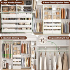 Aheaplus Closet System with Drawers Set of 2, Wood Closet Organizer System with 8 Hanging Rods & Top Shelves, Walk-in Closets Organizer Wardrobe Clothes Rack System, Cut Fits Spaces 4-9FT. Wide, White - color: White-2Sets