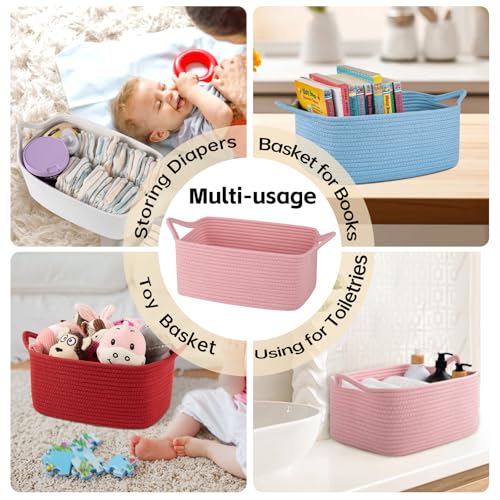 OIAHOMY 19L Woven Basket, Gift Basket Empty with Gift Bags and Ribbons, Rope Baskets for Baby Showers, Storage Baskets with Handles for Nursery, Pet Toy Organizer - Pink - color: Pink, size: Large: 15.35L*11.42W*6.7H