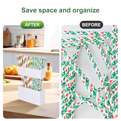 Adjustable 2-Part Acrylic Straw Holder for Cabinet Doors (2 Pack), Reusable Straw Organizer with Ultra-Sticky Adhesive, Small Kitchen Accessories Container (Black and White) - color: Black&White