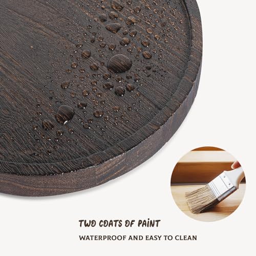 Round Decorative Tray Wood Bathroom Counter Organizer Farmhouse Kitchen Decor Wooden Riser for Soap Dish, Perfume, Candle, Sponge, 9 Inch, Dark Brown - color: Dark Brown, size: 9"