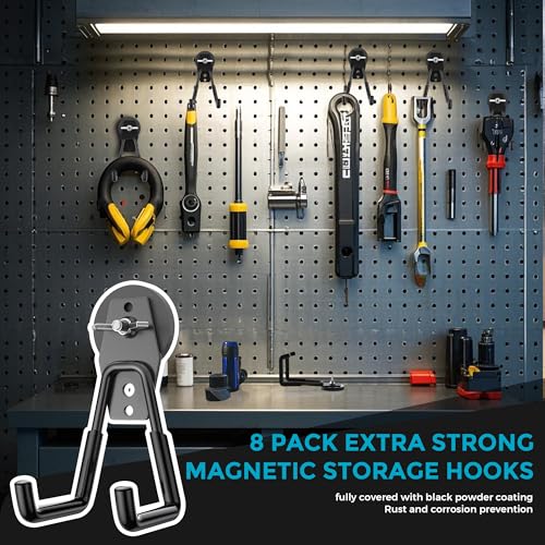 8Pcs Large Strong Magnetic Hooks Heavy Duty Garage Big Magnet Hooks Extra Strength Magnetic Utility Storage Hook Hanger with Anti Slip Coating for Garden Indoor Outdoor Hanging Tools Black - color: 8 Pcs-Black