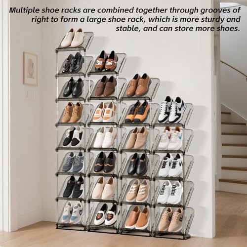 SMILHELTD Vertical Shoe Rack 8 Tiers Narrow Clear Sneaker Storage Holder Luxurious Slim Tall Organizer Space Saving Shelf for Entryway Garage 10.4" W x 64.5" H x 9.8" D (Transparent Black) - color: Transparent Black