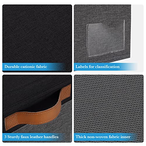 Large Storage Bins with Lids, Foldable Fabric Storage Baskets with Lids, Sturdy Storage Boxes with Labels and 3 PU Handles for Closet Home Bedroom Office (26L, 3 Packs, Grey&Black) - color: Grey with Black, size: Large-3pcs